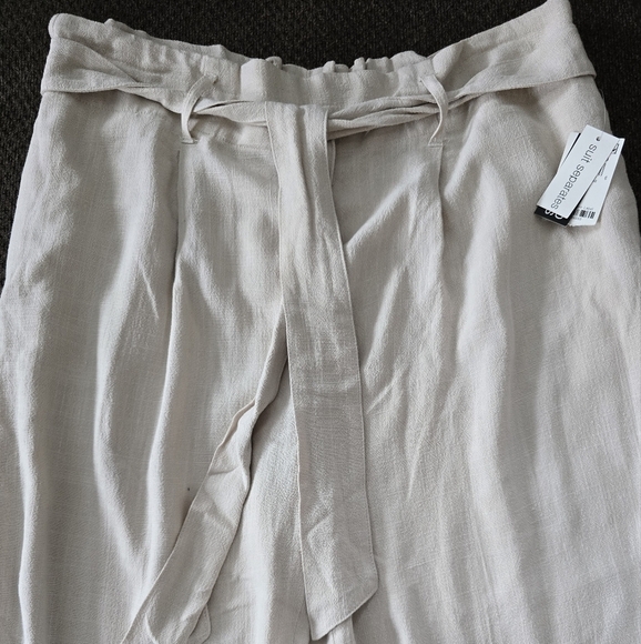 Bar III Pants Women Sz L Nude High Rise Linen Blend Belted Ankle Neutral… - Picture 4 of 11